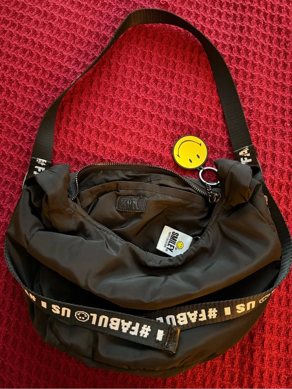 Zara Black Messenger Bag with Yellow Smiley Charm